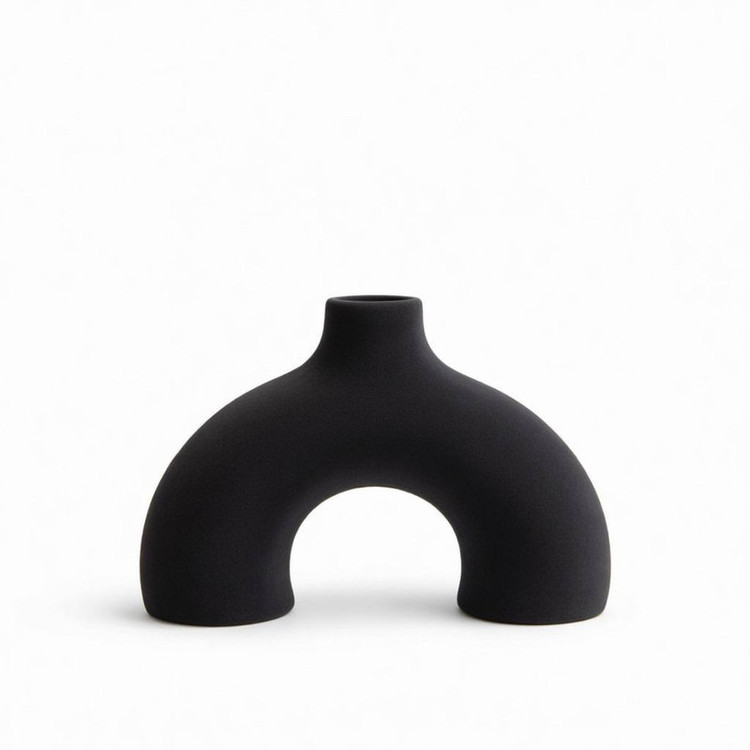 گلدان دکوری سفالی رومیزی با فرم کروی مناسب گلهای خشک و تزئینی مدل nim donut کد d1 با ابعاد 18x20x18 سانتیمتر و وزن 200 گرم