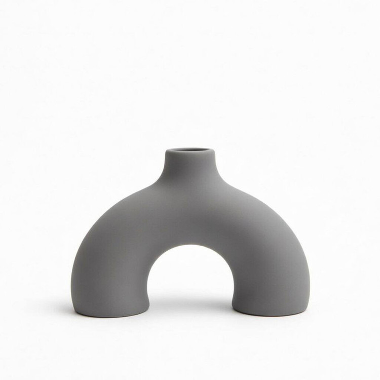 گلدان دکوری سفالی رومیزی با فرم کروی مناسب گلهای خشک و تزئینی مدل nim donut کد d1 با ابعاد 18x20x18 سانتیمتر و وزن 200 گرم