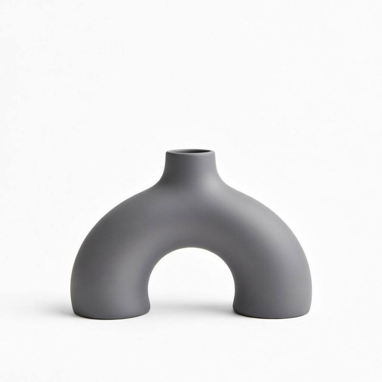 گلدان دکوری سفالی رومیزی با فرم کروی مناسب گلهای خشک و تزئینی مدل nim donut کد d1 با ابعاد 18x20x18 سانتیمتر و وزن 200 گرم
