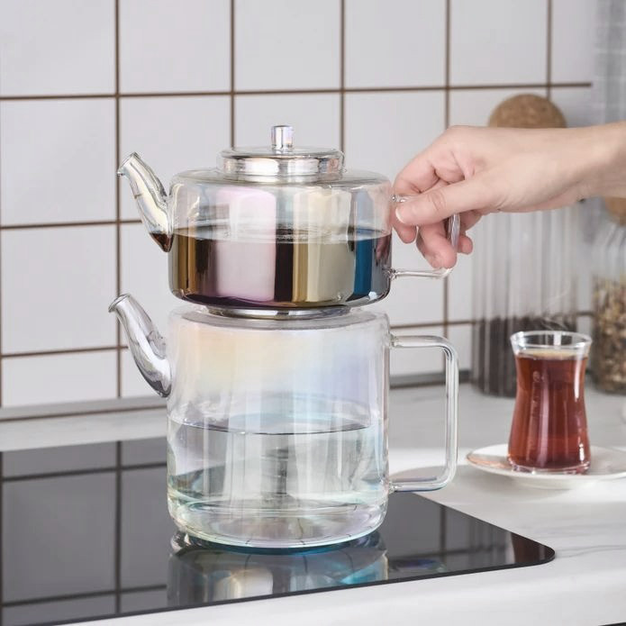 ست کتری و قوری مدل شیشه ای کد prx-2+1.2
