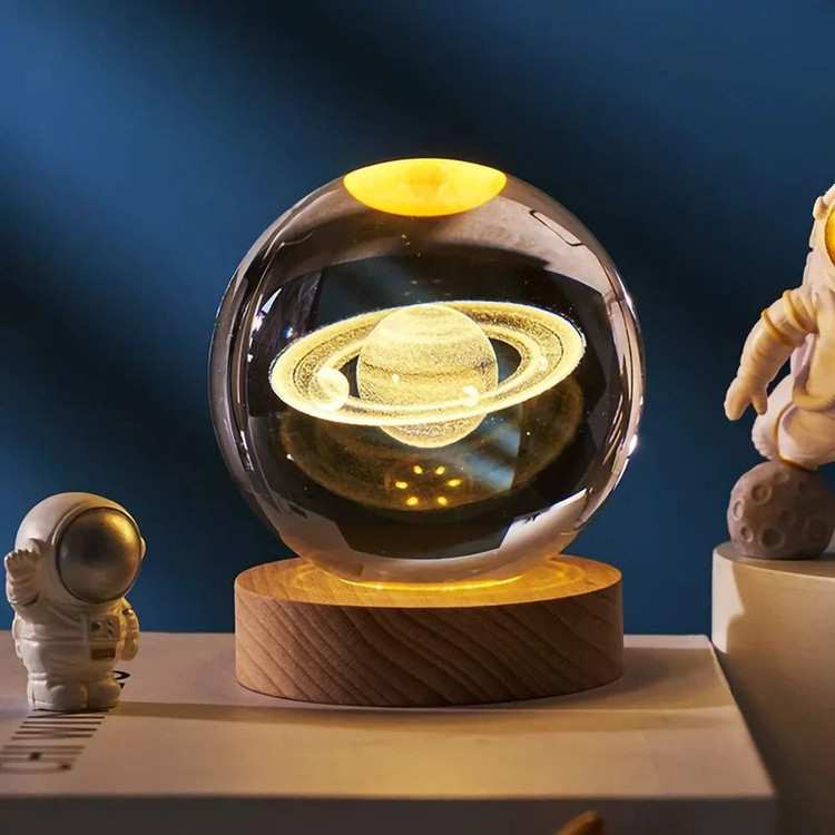 چراغ خواب مدل گوی شیشه ای 3D طرح سیاره زحل