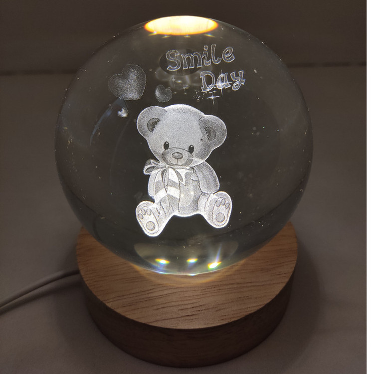 چراغ خواب مدل گوی کریستال طرح خرس 3D