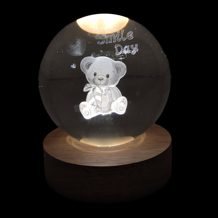 چراغ خواب مدل گوی کریستال طرح خرس 3D