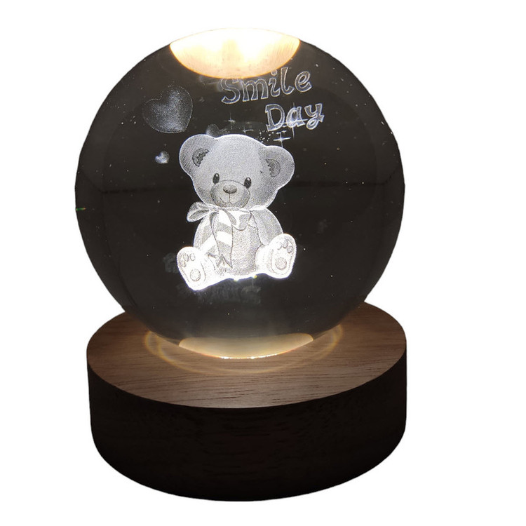 چراغ خواب مدل گوی کریستال طرح خرس 3D