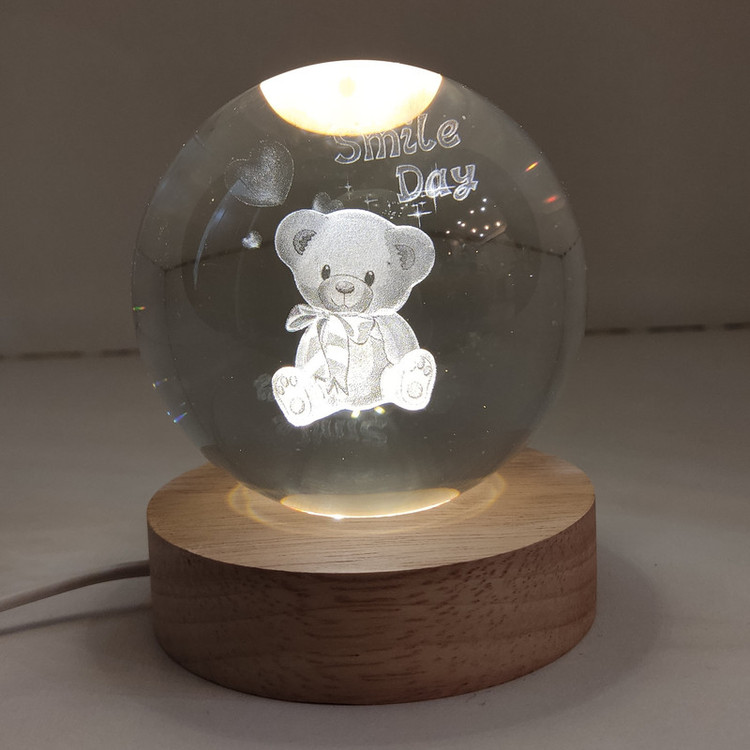 چراغ خواب مدل گوی کریستال طرح خرس 3D