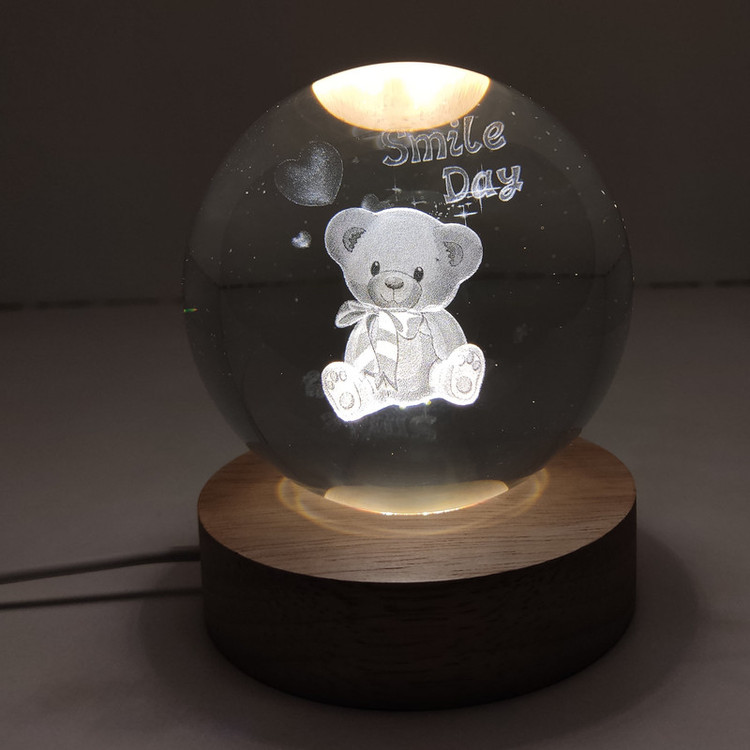 چراغ خواب مدل گوی کریستال طرح خرس 3D