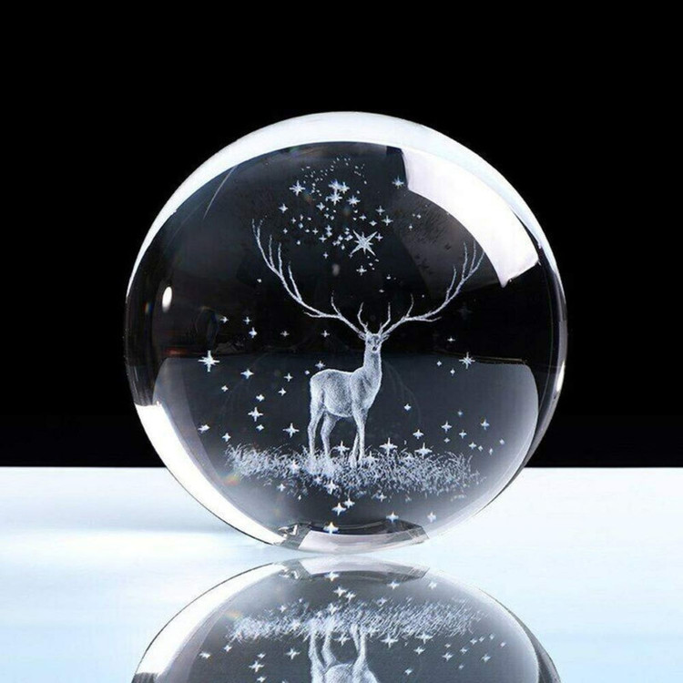 چراغ خواب مدل گوی شیشه ای 3D طرح گوزن کد M20