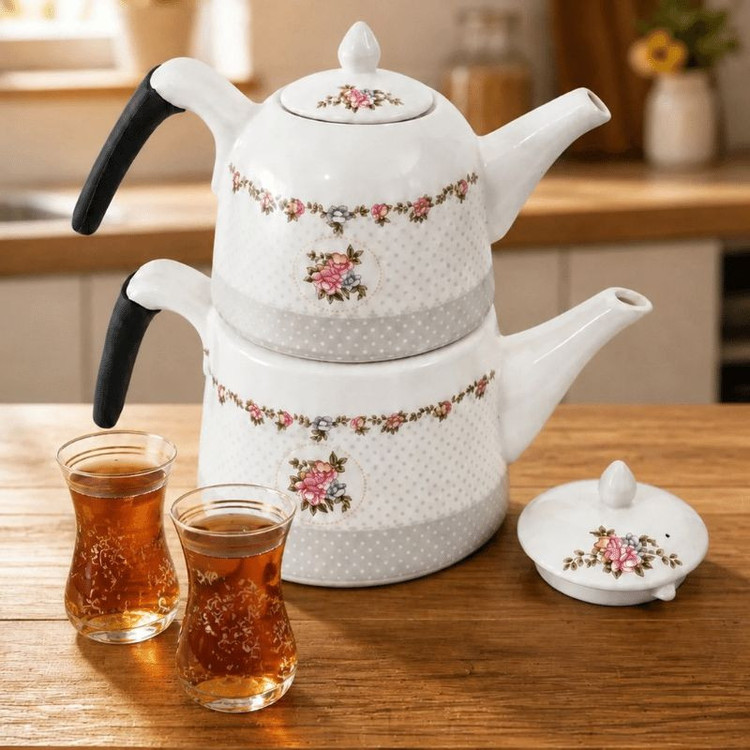 ست کتری و قوری مدل چینی گنجایش کتری 1.7 لیتر گنجایش قوری 0.75 لیتر