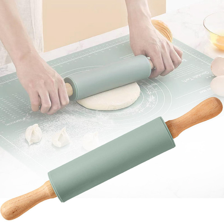 وردنه فوندانت مدل سیلیکونی دسته چوبی کد sk-9532