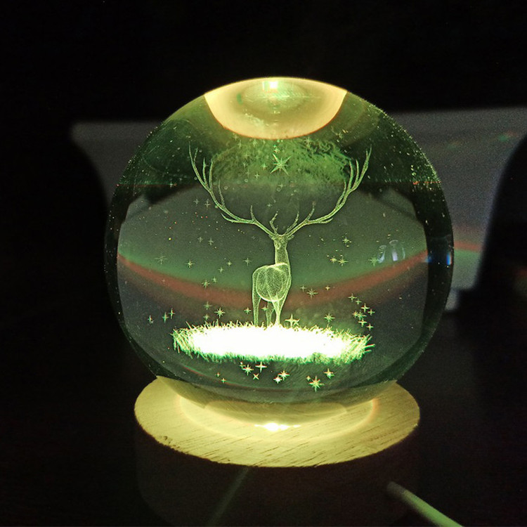 چراغ خواب مدل 3D Crystal طرح گوزن