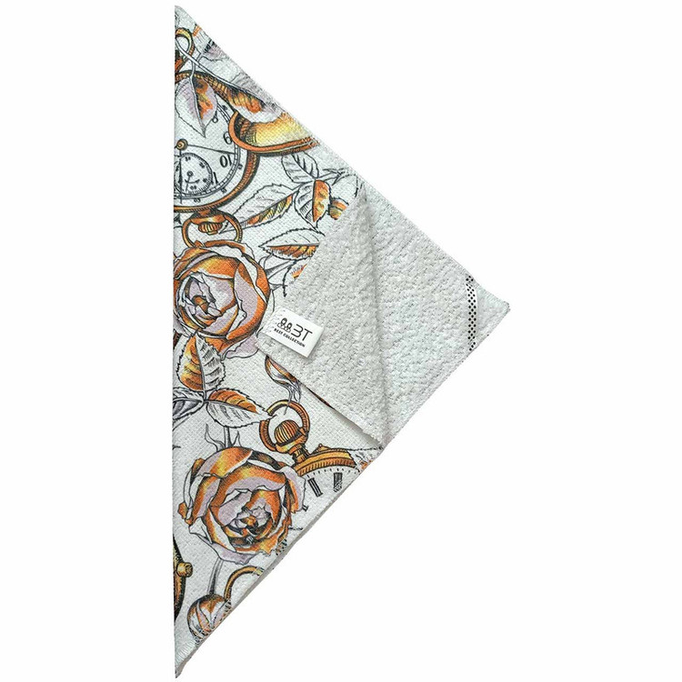 دستمال نظافت آشپزخانه بی تی مدل میکروفایبر طرح ساعت و گل کد 30x30W222 بسته 2 عددی