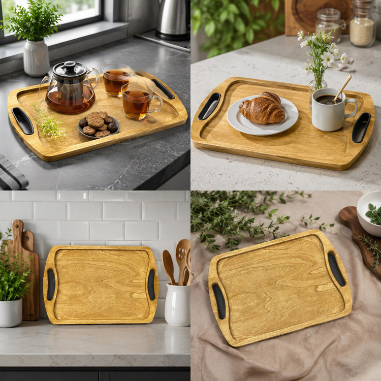 سینی دسته دار مدل چوبی طرح کلاسیک سایز ۴۲*۲۸ سانتی متر