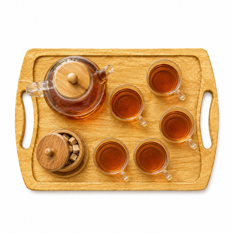سینی دسته دار مدل چوبی طرح کلاسیک سایز ۴۲*۲۸ سانتی متر
