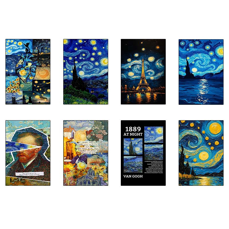 پوستر کارنیکا طرح شب پرستاره فانتزی ون‌گوگ Fantasy Starry Night Van Gogh کد 51303 مجموعه 8 عددی