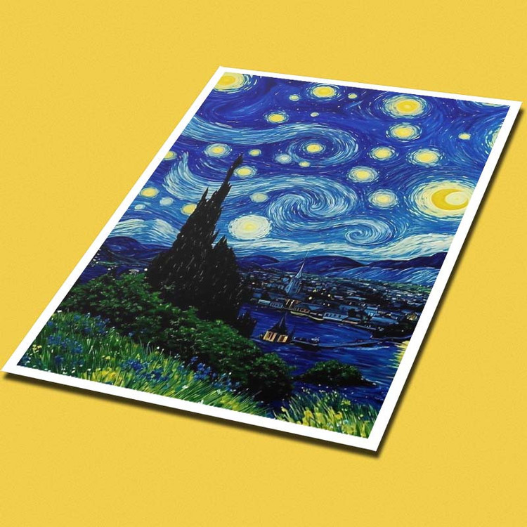 پوستر کارنیکا طرح شب پرستاره فانتزی ونگوگ Fantasy Starry Night Van Gogh کد 51303 مجموعه 8 عددی