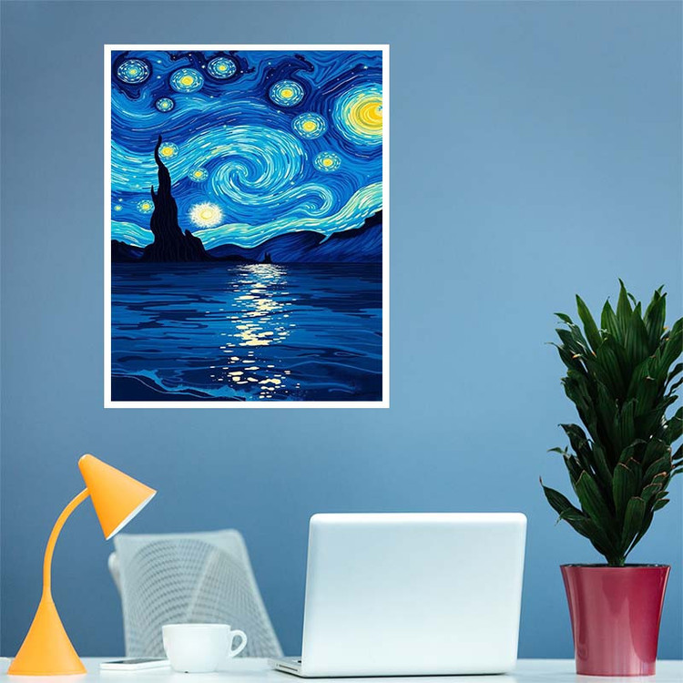 پوستر کارنیکا طرح شب پرستاره فانتزی ونگوگ Fantasy Starry Night Van Gogh کد 51303 مجموعه 8 عددی