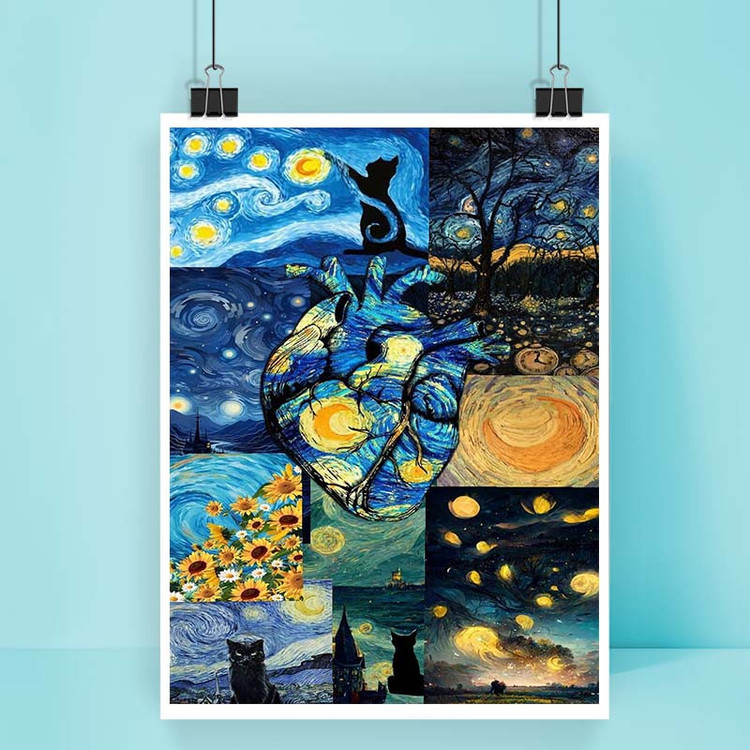 پوستر کارنیکا طرح شب پرستاره فانتزی ونگوگ Fantasy Starry Night Van Gogh کد 51303 مجموعه 8 عددی
