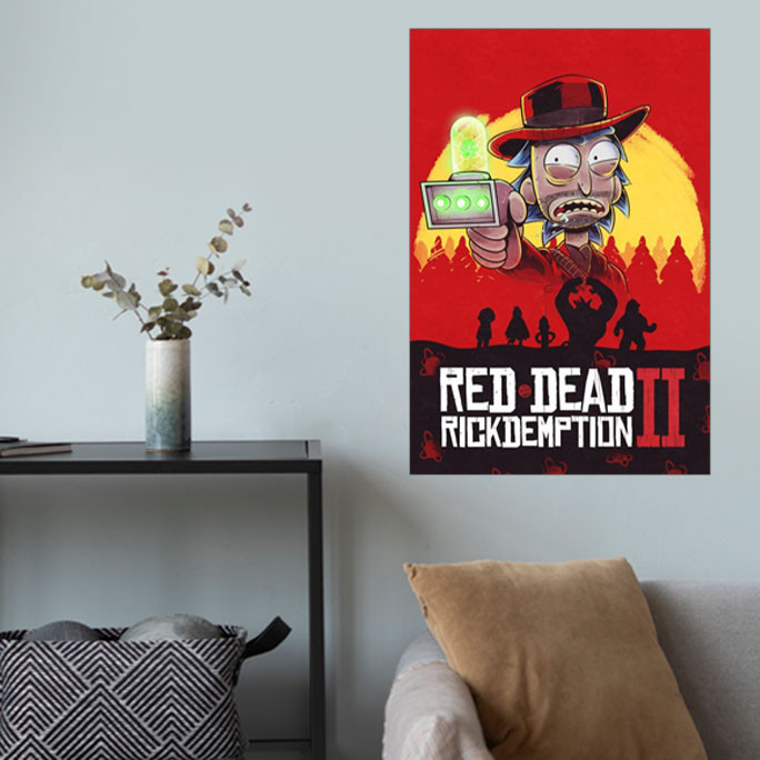 پوستر گوفی مدل ریک در نقش آرتور مورگان بازی رد دد ردمشن انیمیشن ریک و مورتی طرح Rickdemption کد RED21
