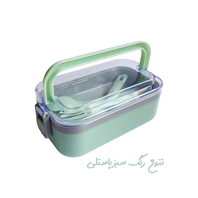 ظرف غذا مدل یک طبقه طرح لانچ باکس همراه با قاشق و چنگال و چاقو