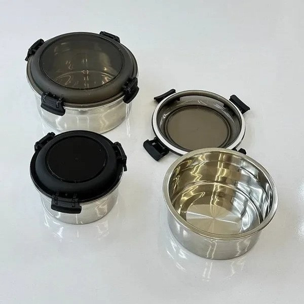 ظرف نگهدارنده با بدنه استیل مدل دربدار مناسب برای قرار دادن در یخچال بسته 3 عددی