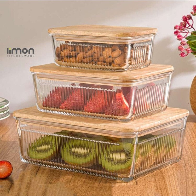 ظرف نگهدارنده لیمون مدل درب چوبی کد HS2211 مجموعه 3 عددی