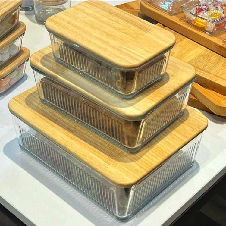 ظرف نگهدارنده لیمون مدل درب چوبی کد HS2211 مجموعه 3 عددی