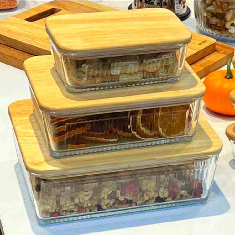 ظرف نگهدارنده لیمون مدل درب چوبی کد HS2211 مجموعه 3 عددی