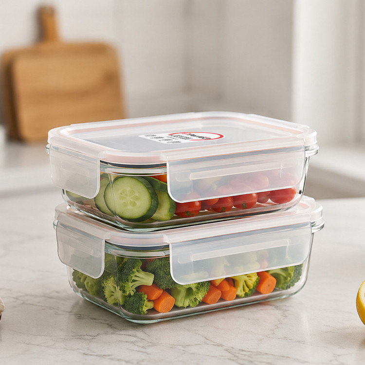 ظرف نگهدارنده با بدنه شیشه ای پرفکت هوم مدل P5463-2 مناسب برای قرار دادن در یخچال و فریزر مجموعه 2 عددی
