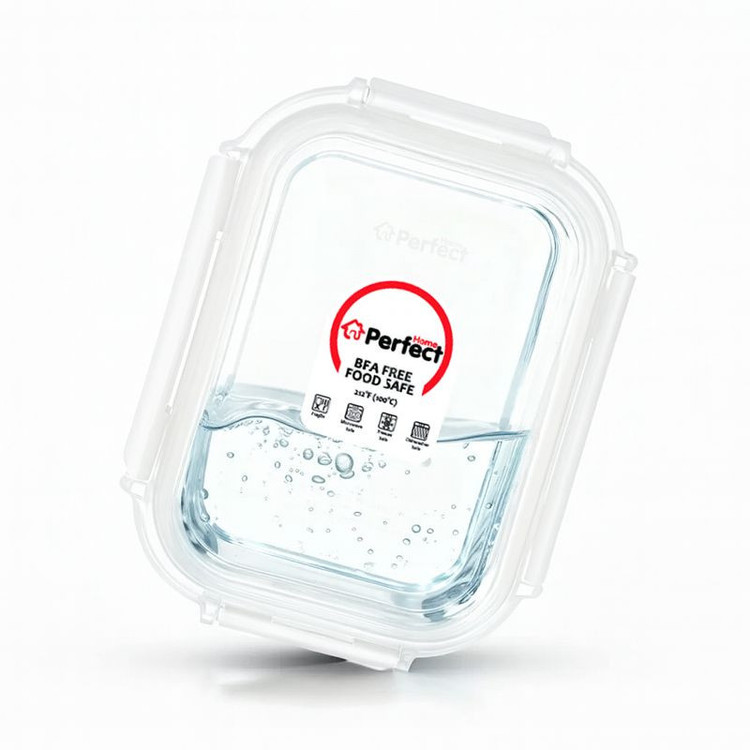 ظرف نگهدارنده با بدنه شیشه ای پرفکت هوم مدل P5463-2 مناسب برای قرار دادن در یخچال و فریزر مجموعه 2 عددی