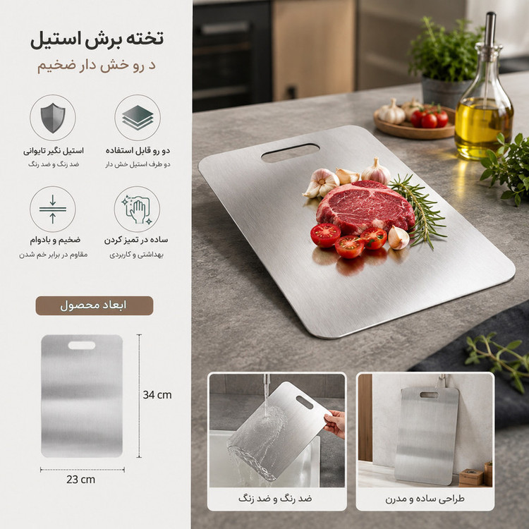 تخته گوشت مدل استیل کد MN-111