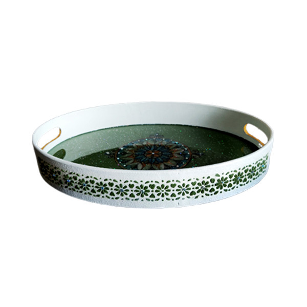 سینی دسته دار مدل چوبی رزین کد 0012 سایز 33*23 سانتی متر