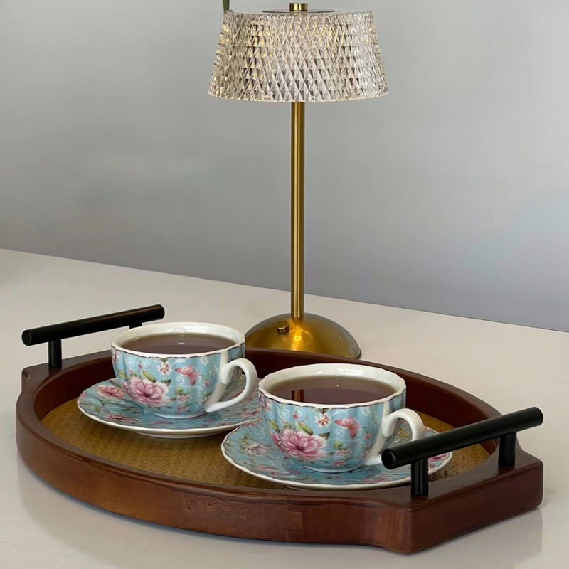 سینی دسته دار مدل حصیری کد TP069 سایز 43×34  سانتی متر مجموعه دو عددی