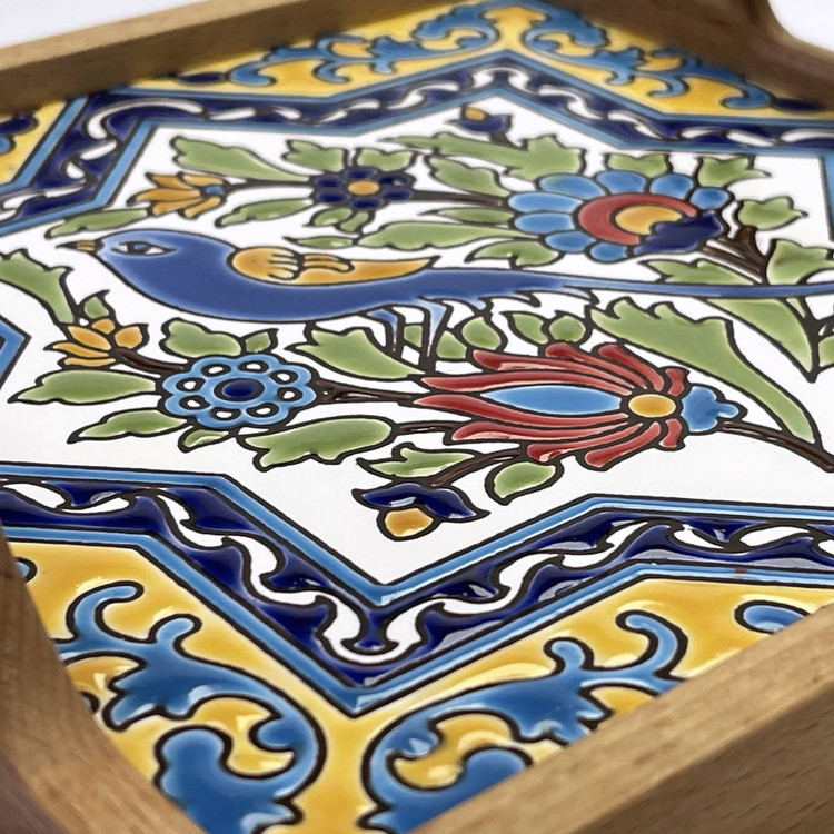 سینی کاشی کاری مدل مرغ مینا