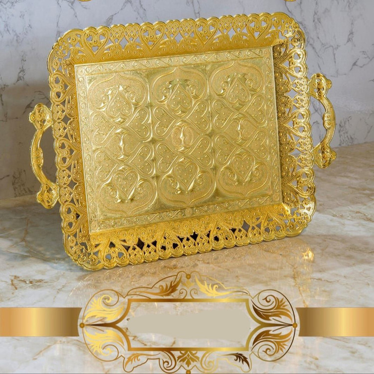 سینی دسته دار مدل نیلوفر مجلسی سایز 25×40 سانتی متر