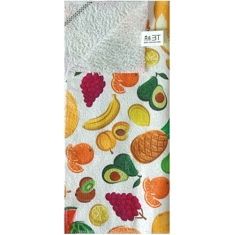 دستمال نظافت آشپزخانه بی تی مدل میکروفایبر طرح میوه کد 30x30W269 بسته 3 عددی