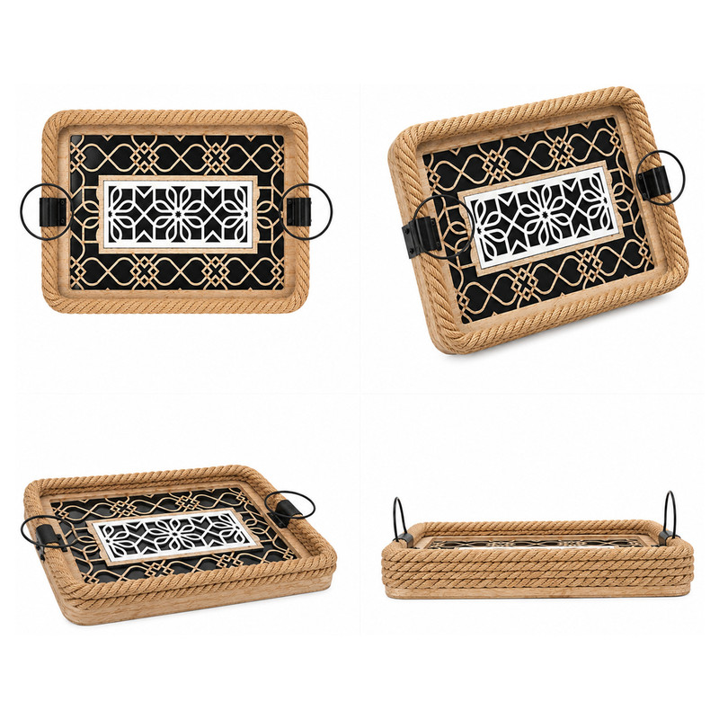 سینی دسته دار طرح گل سایز 32x23 سانتی متر
