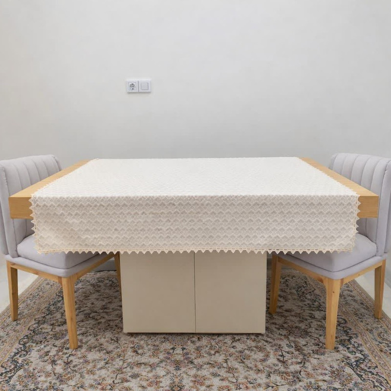 رومیزی مدل دانتل نوار بافی سایز 140x140 سانتی‌متر