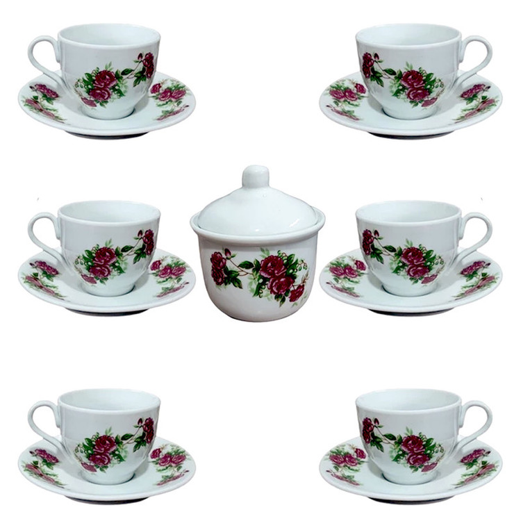 سرویس چای خوری 14 پارچه مرجان مدل گل سرخی کد 7200510281