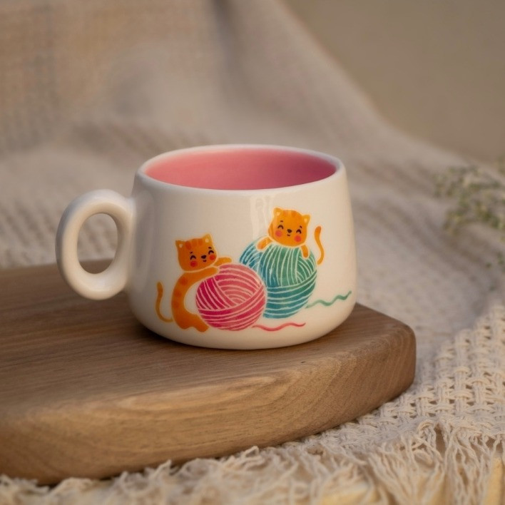 ماگ مدل گربه و کاموا