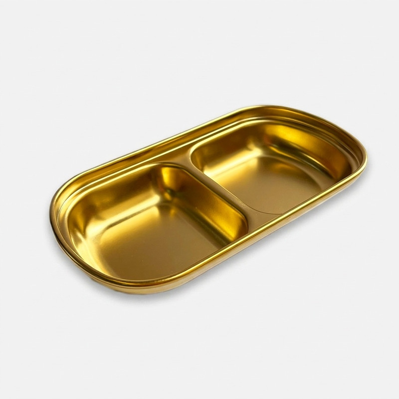 اردو خوری استیل دو خانه لوکس با طراحی تکطبقه و قابلیت سرو سس، ترشی، مربا و مزه، مناسب شستوشو با دست و قابل استفاده در پذیرایی