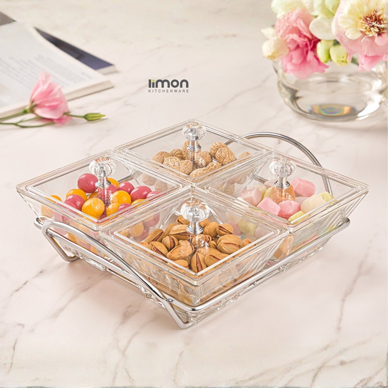 اردوخوری لیمون مدل مربع کد FIDOKA-2108 مجموعه 4 عددی به همراه استند