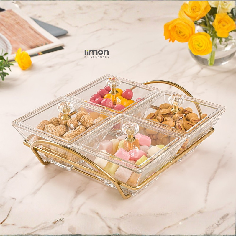 اردوخوری لیمون مدل مربع کد FIDOKA-2108 مجموعه 4 عددی به همراه استند
