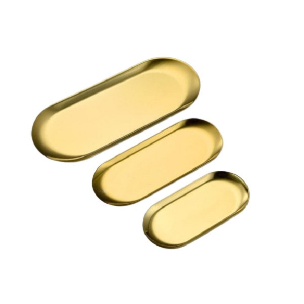 سینی سرو استیل مجموعه سه عددی شامل سایز کوچک 18x8، متوسط 23x9 و بزرگ 26x11 سانتیمتر