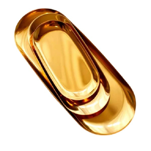 سینی سرو استیل مجموعه سه عددی شامل سایز کوچک 18x8، متوسط 23x9 و بزرگ 26x11 سانتیمتر