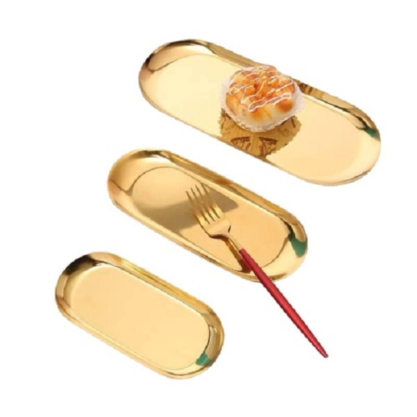 سینی سرو استیل مجموعه سه عددی شامل سایز کوچک 18x8، متوسط 23x9 و بزرگ 26x11 سانتیمتر