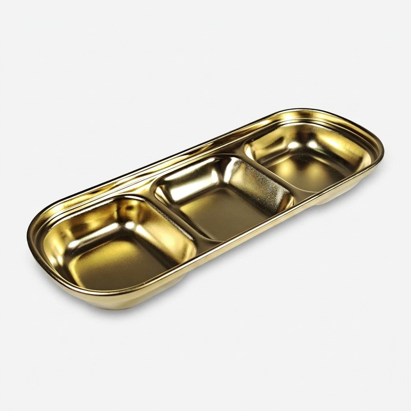 اردوخوری 3 خانه طرح GS-3 استیل 304، مناسب سرو خوراکی‌ها، تنقلات و سس‌ها، قابل شستشو در ماشین ظرفشویی