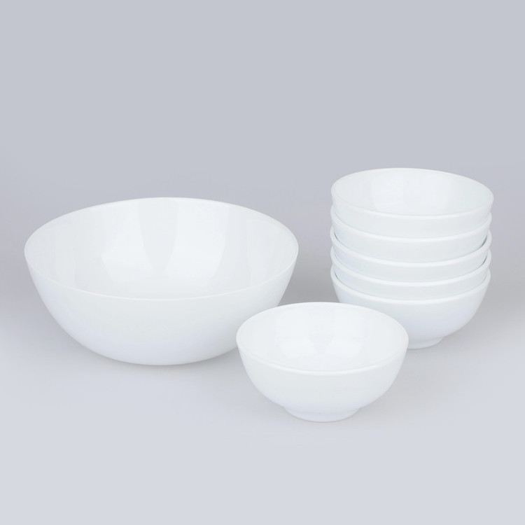سرویس 7 پارچه آرکوپال دینو طرح دایره ورژن 7 شامل 1 کاسه بزرگ 7×19×19 سانتیمتر وزن 375 گرم و 6 پیاله 6×11×11 سانتیمتر وزن 230 گرم، مقاوم در برابر شوک حرارتی، مناسب شستشو با دست و ماشین ظرفشویی