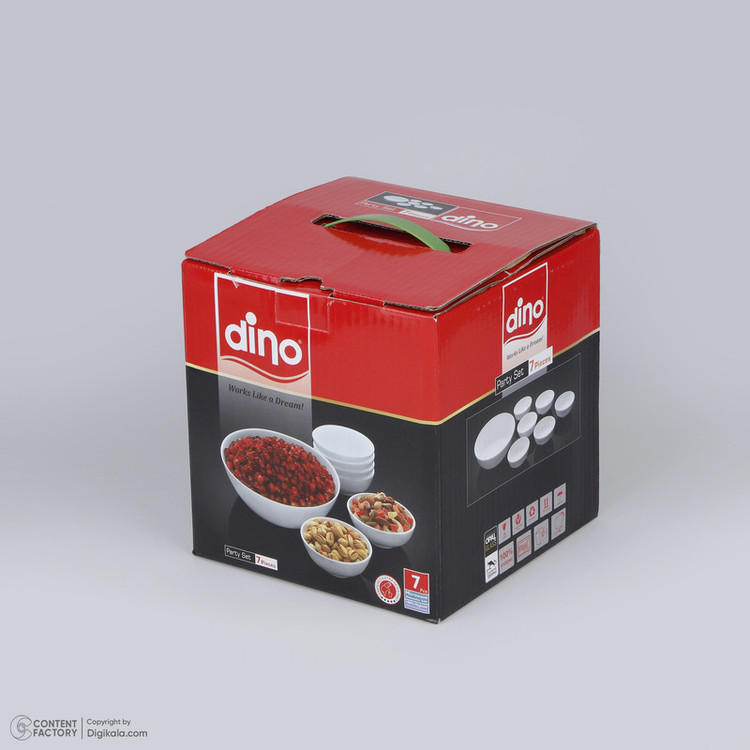 سرویس 7 پارچه آرکوپال دینو طرح دایره ورژن 7 شامل 1 کاسه بزرگ 7×19×19 سانتیمتر وزن 375 گرم و 6 پیاله 6×11×11 سانتیمتر وزن 230 گرم، مقاوم در برابر شوک حرارتی، مناسب شستشو با دست و ماشین ظرفشویی
