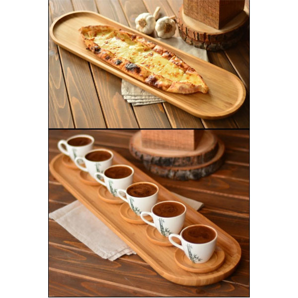 تخته سرو سینی بیضی بامبو ضخیم مدل LF-50 با طول 50 سانتیمتر و عرض 11.5 سانتیمتر