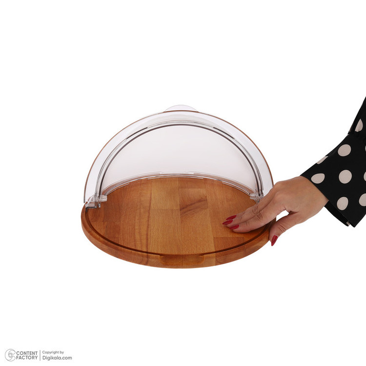 کیکخوری و شیرینیخوری لیمون مدل پایه چوبی با درپوش اکرلیک شفاف، ابعاد 30x30x17 سانتیمتر، ساخت ایران، مناسب محافظت و نمایش کیک و دسر، شستوشوی دستی